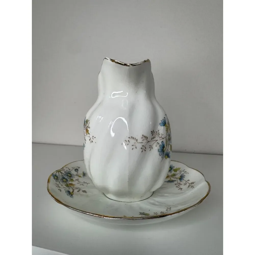 Antique Thomas Morris Niobe Creamer & Underplate Blue Floral Made in England